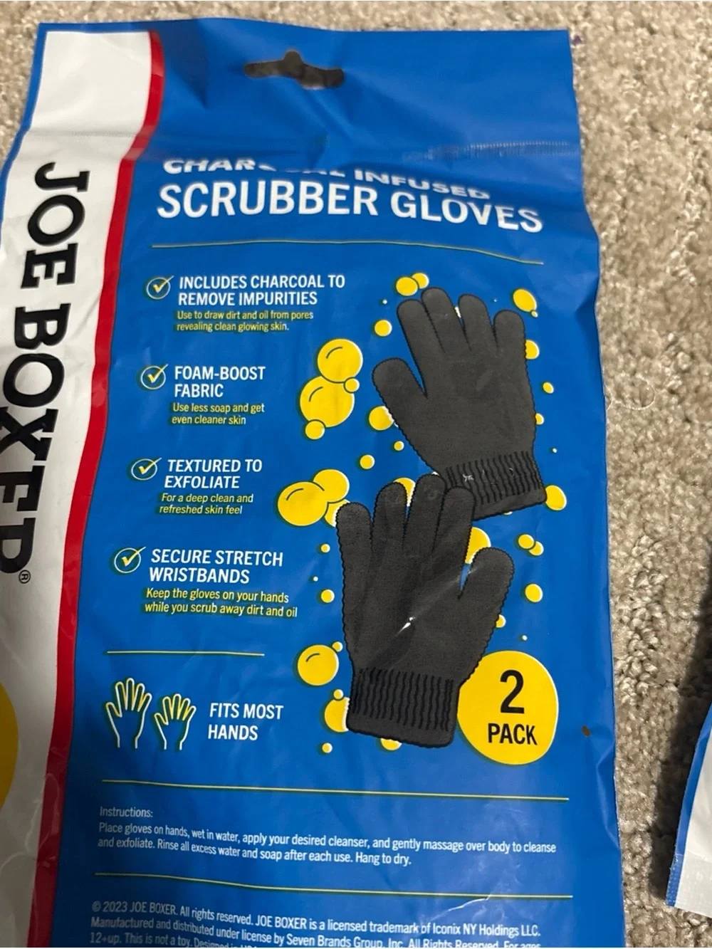 Joe Boxer Charcoal Infused- Scrubber Gloves, Wash Cloth, Body Exfoliator